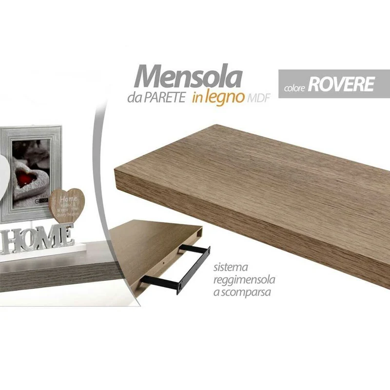 Mensola da Parete Rettangolare 60x25x4 cm Scaffale Libreria in Legno MDF Rovere