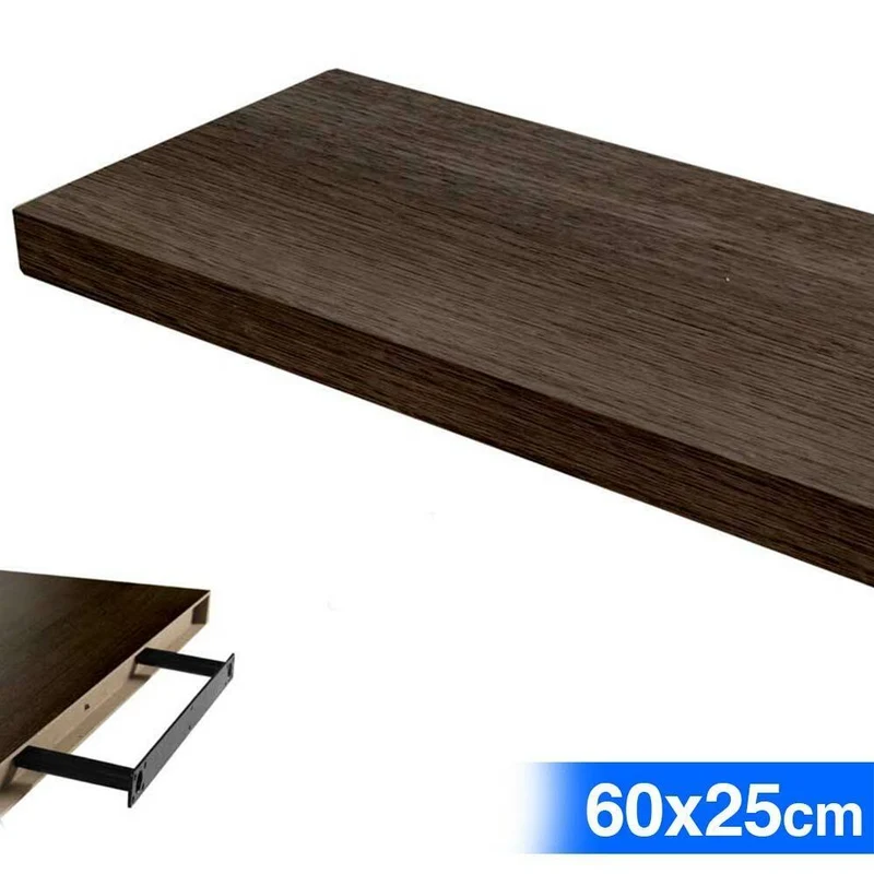 Mensola da Parete Rettangolare 60x25x4 cm Scaffale Libreria in Legno MDF Wenghe