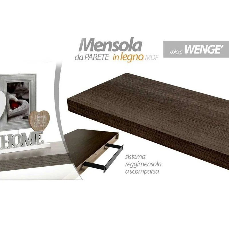 Mensola da Parete Rettangolare 60x25x4 cm Scaffale Libreria in Legno MDF Wenghe