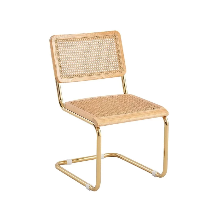 LÚZETE - SEDIA WEBSTER RETTA RATTAN NATURALE GAMBE DORATE