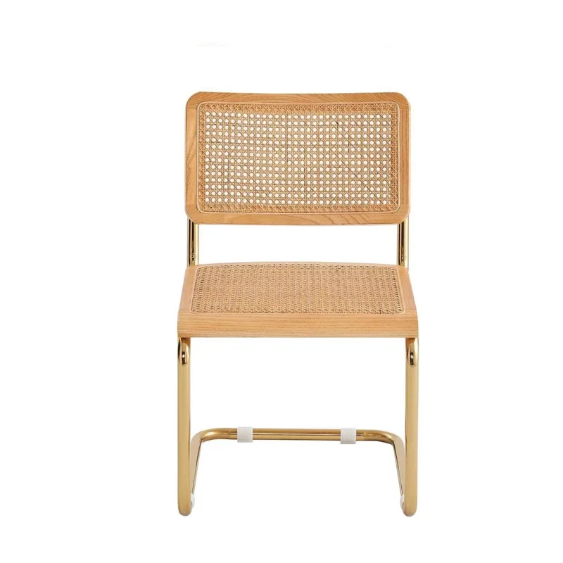 LÚZETE - SEDIA WEBSTER RETTA RATTAN NATURALE GAMBE DORATE