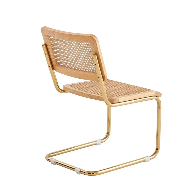LÚZETE - SEDIA WEBSTER RETTA RATTAN NATURALE GAMBE DORATE
