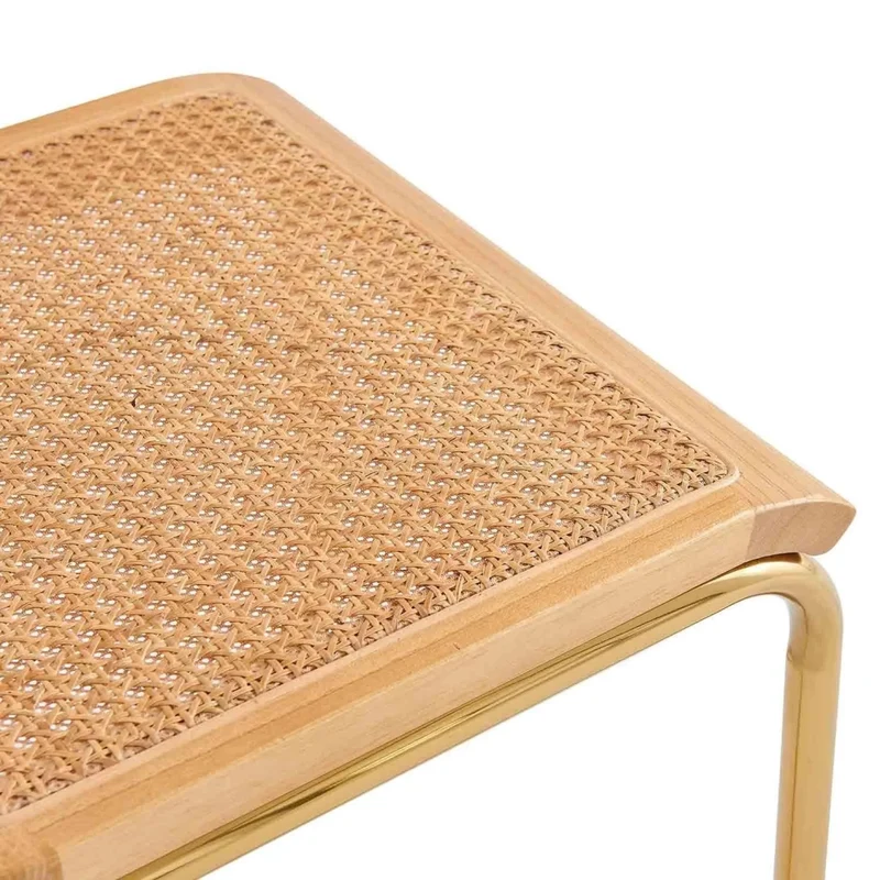 LÚZETE - SEDIA WEBSTER RETTA RATTAN NATURALE GAMBE DORATE