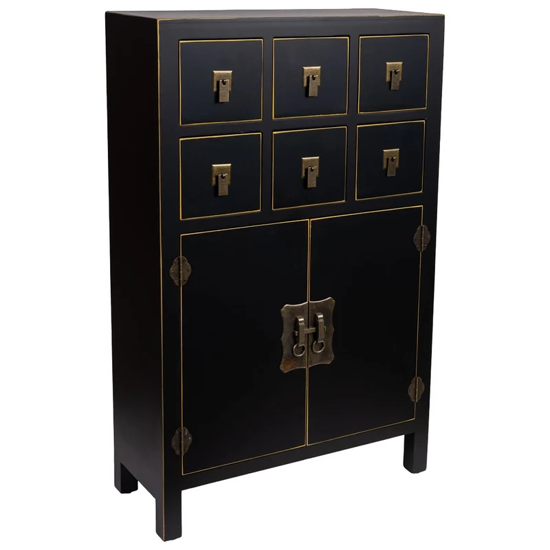 Mobile ausiliario in legno con 6 cassetti e 2 porte 63x26x101