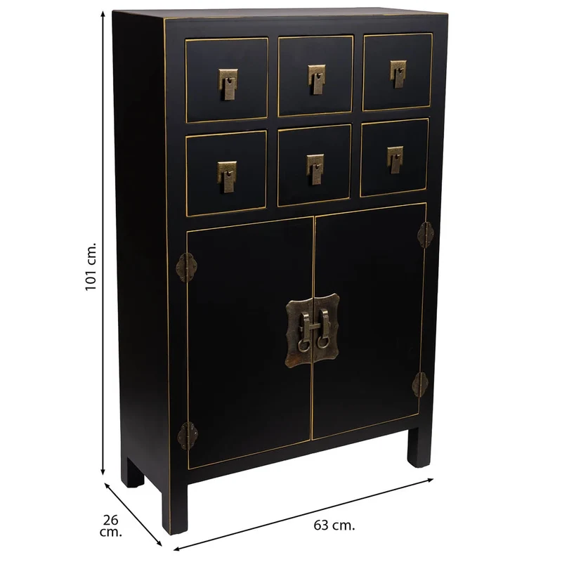 Mobile ausiliario in legno con 6 cassetti e 2 porte 63x26x101