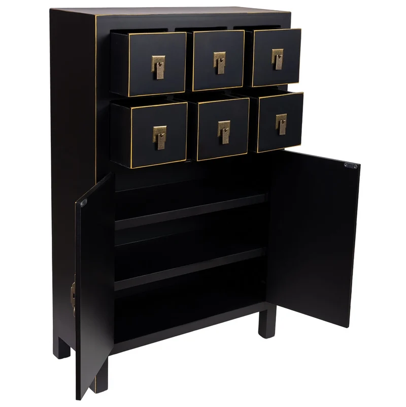Mobile ausiliario in legno con 6 cassetti e 2 porte 63x26x101