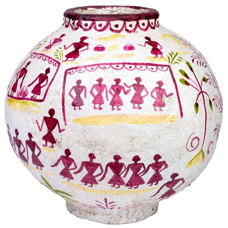 Vaso in cartapesta bianco dipinto a mano 37x37x40h cm