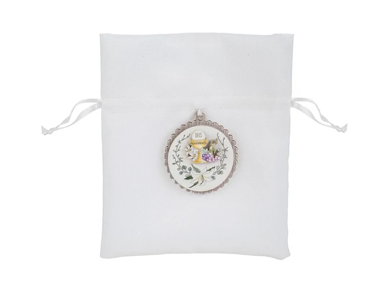 Sacchetto bianco con applicazione comunione 12x13cm
