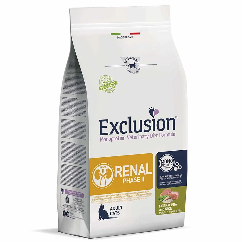 Exclusion Renal Phase 2 Maiale Piselli e Riso 1,5kg per Gatti Adulti