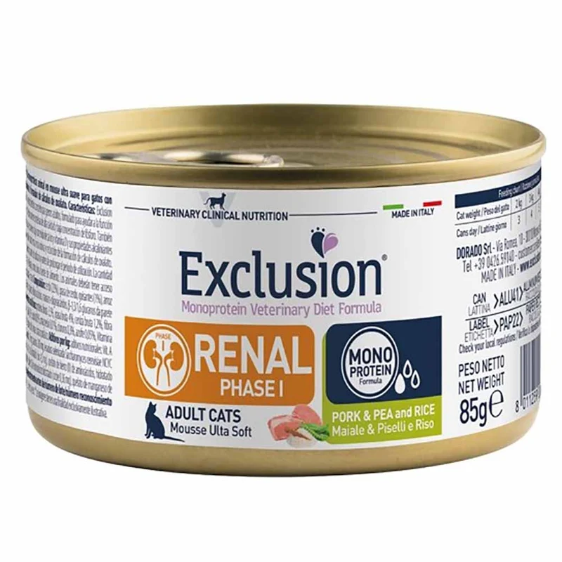Exclusion Renal Phase 1 Maiale Piselli e Riso 85g per Gatti Adulti