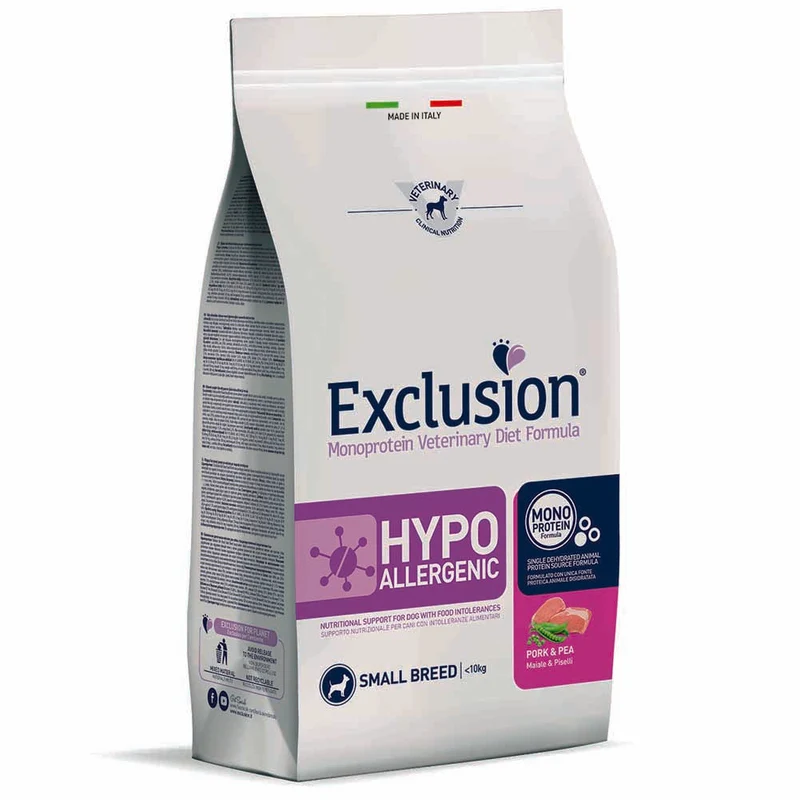 Exclusion Hypoallergenic Maiale e Piselli 2kg per Cani Adulti di Taglia Piccola