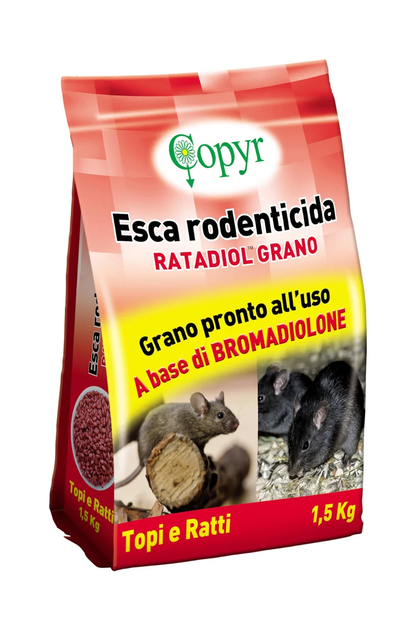 Esca derattizzante rodenticida per topi e ratti Copyr Ratadiol Grano 1,5 kg