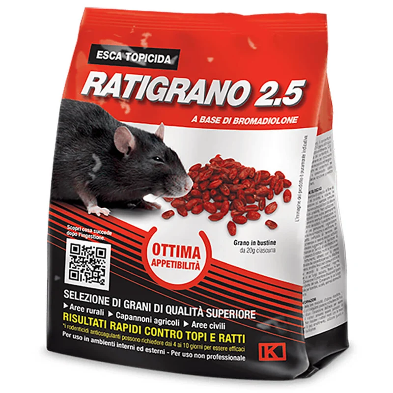 Esca rodenticida Ratigrano 2.5 busta 140g Kollant