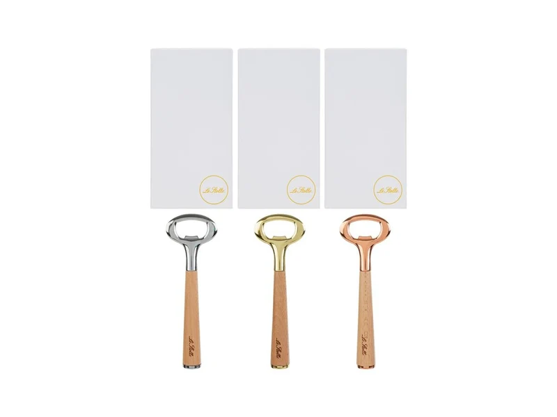 Apribottiglie metallo 15,5x5cm con scatola in 3 colori assortiti
