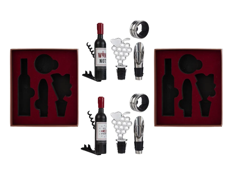 Wine time accessori vino in scatolo con 4 pezzi in 2 assortimenti