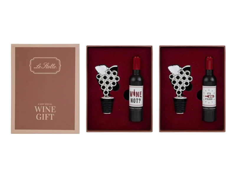 Wine time accessori vino in scatola con apribottiglia e tappo in 2 assortimenti