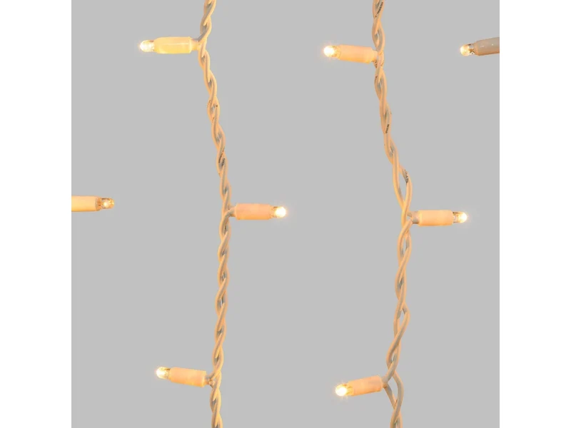 Tenda luci 114 maxi led 3x0,5mt bianco caldo con giochi di luce bianco caldo automatico flash led diamond, cavo bianco prolungabile per uso esterno IP67