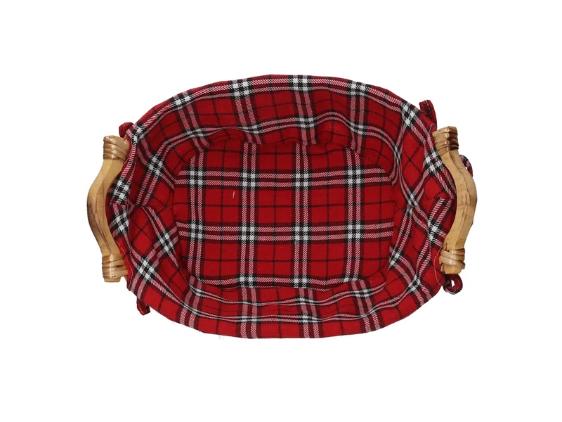 Cesta vimini naturale con fodera scozzese rosso ovale cm33x24h11,5