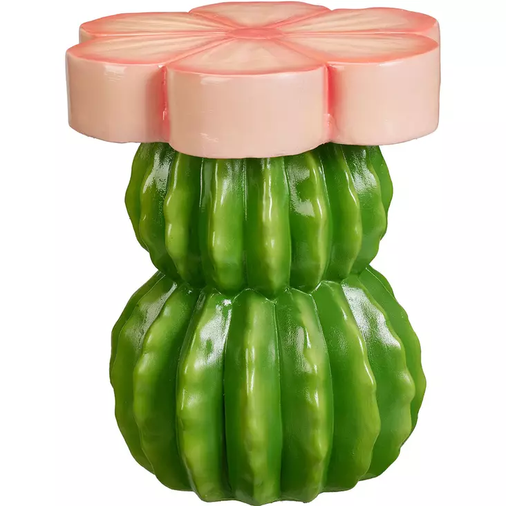 Tavolino da Esterno Cactus e Fiore 40 cm Verde e Rosa