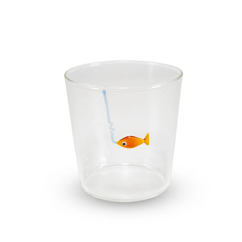 Bicchiere in Vetro Borosilicato Decoro Pesce con Amo 250 ml WD LIFESTYLE