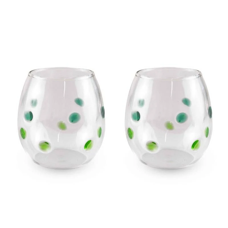 Set di 2 Bicchieri 350 ml con Pois Verdi WD LIFESTYLE