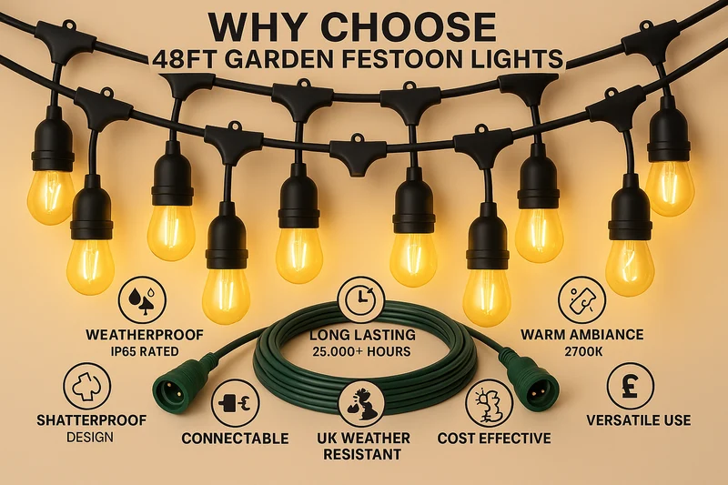 Festelio Tuinverlichting – 48FT Lichtslinger met 15 LED-Lampen & Warme 2700K Gloed