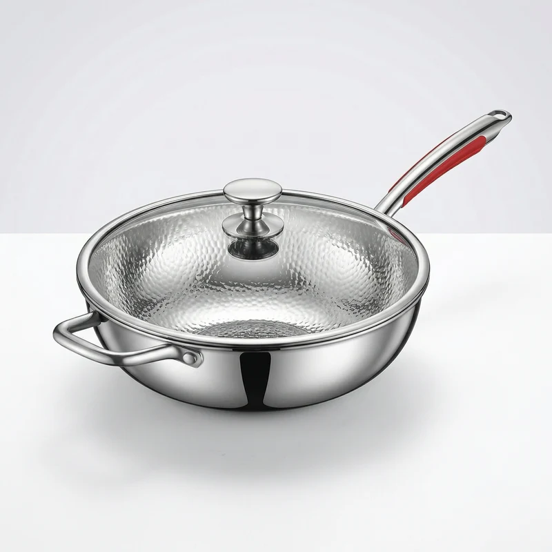 Titanium Wok – Ronde Bodem voor Inductie, Lichtgewicht & Snelle Warmteverdeling