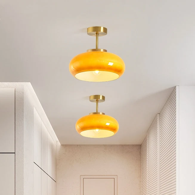 Classic Amber Glass Round Ceiling Lamp