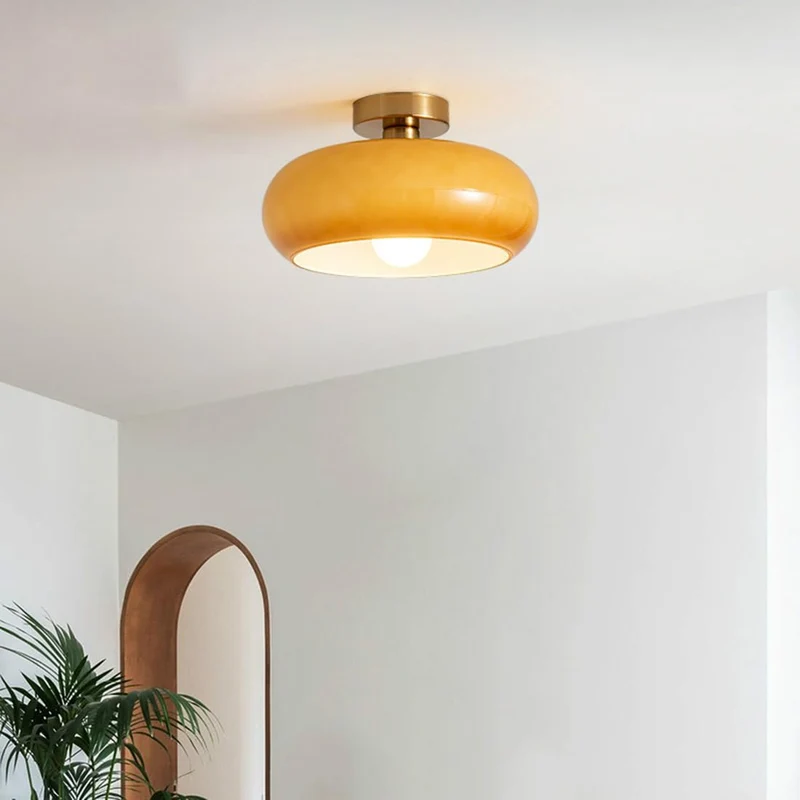 Classic Amber Glass Round Ceiling Lamp
