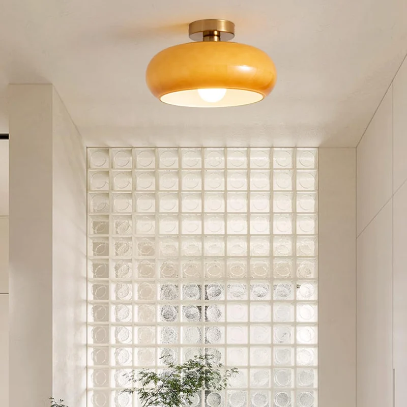 Classic Amber Glass Round Ceiling Lamp