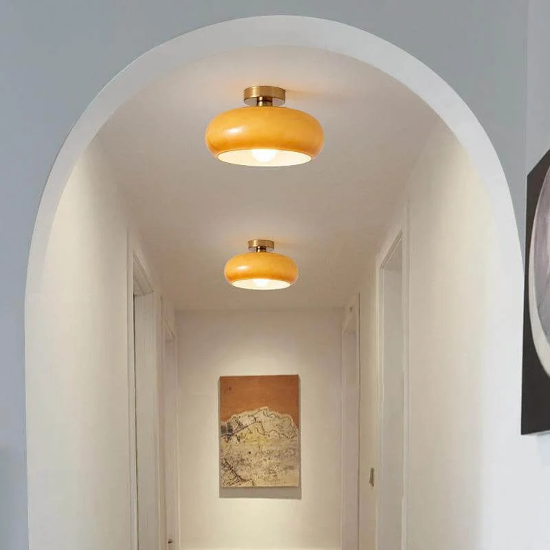 Classic Amber Glass Round Ceiling Lamp