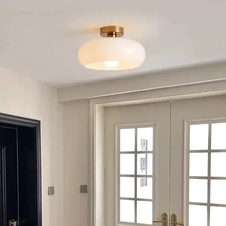 Classic Amber Glass Round Ceiling Lamp