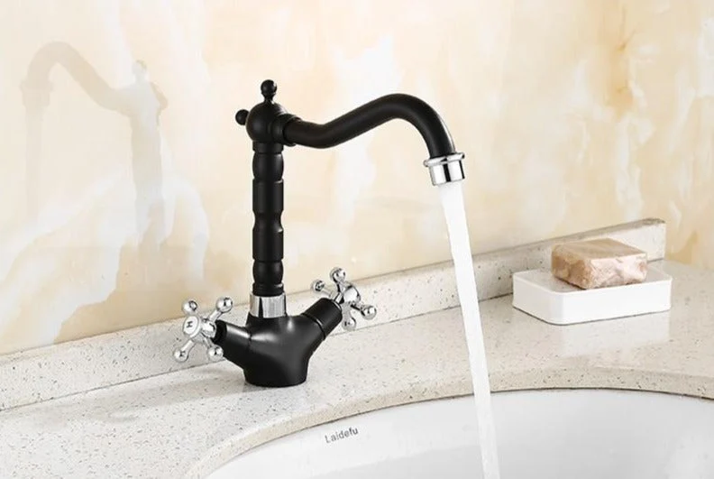Vintage-style washbasin faucet with two handles