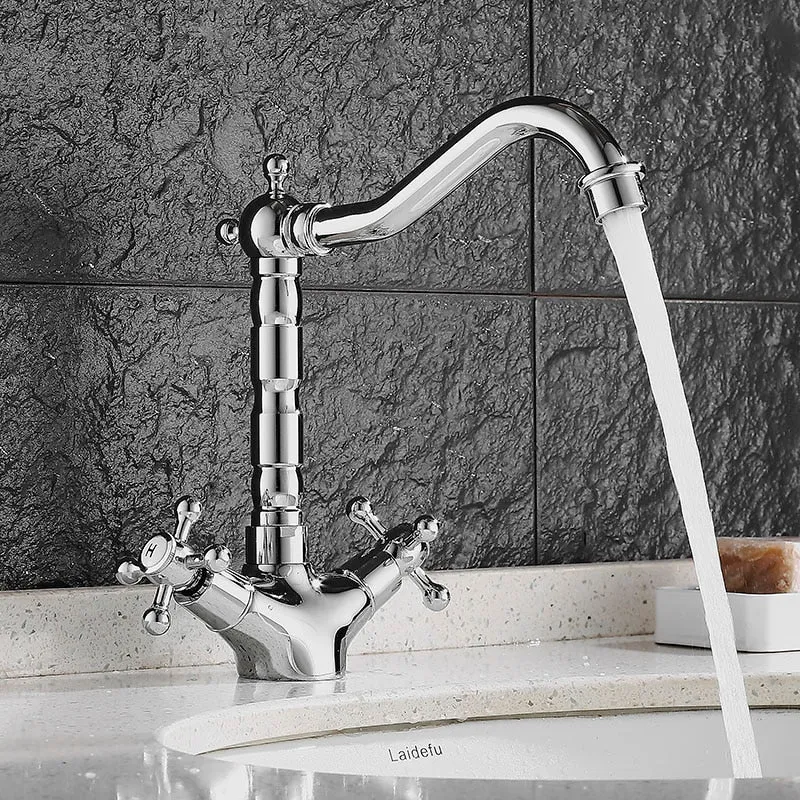 Vintage-style washbasin faucet with two handles