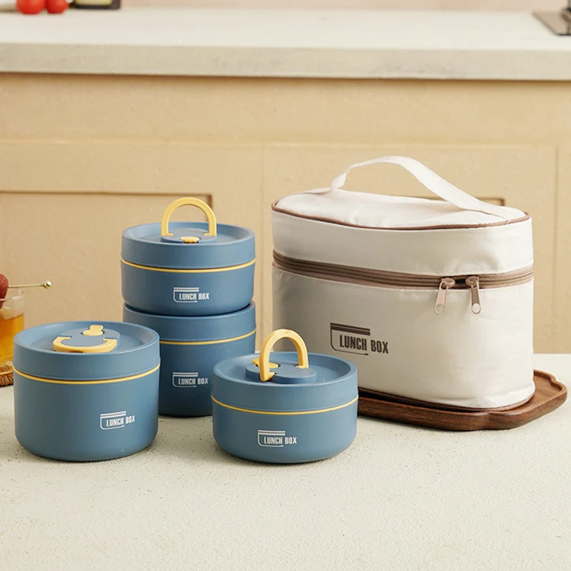 Multi-level insulated lunch container set with carrying bag
