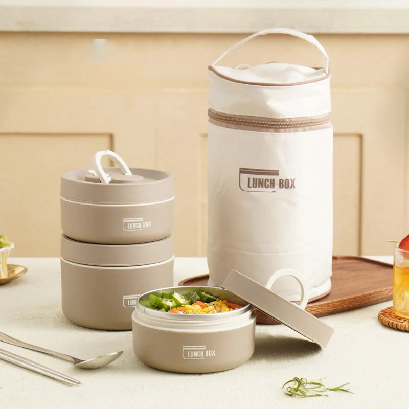 Multi-level insulated lunch container set with carrying bag