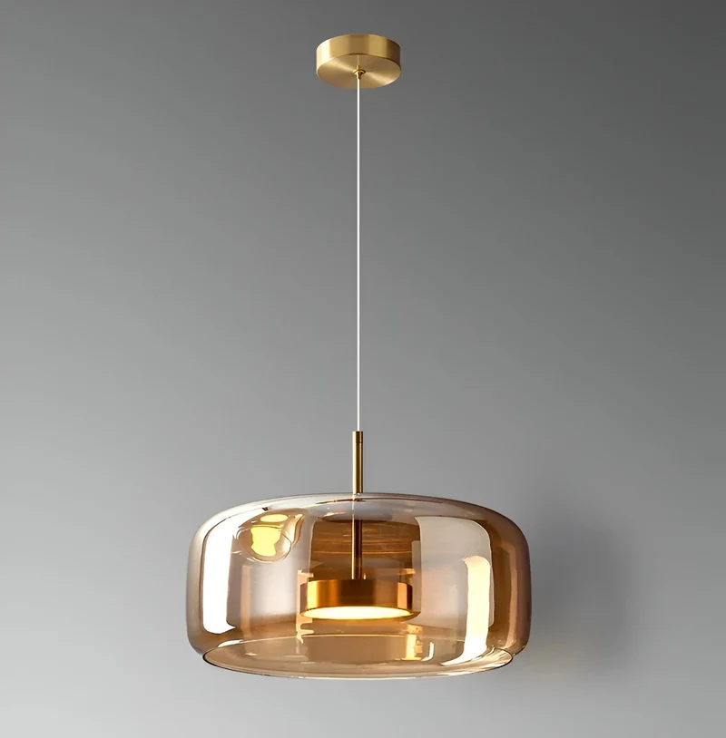 Retro-style ceiling lamp with triple glass shade and adjustable LED lighting