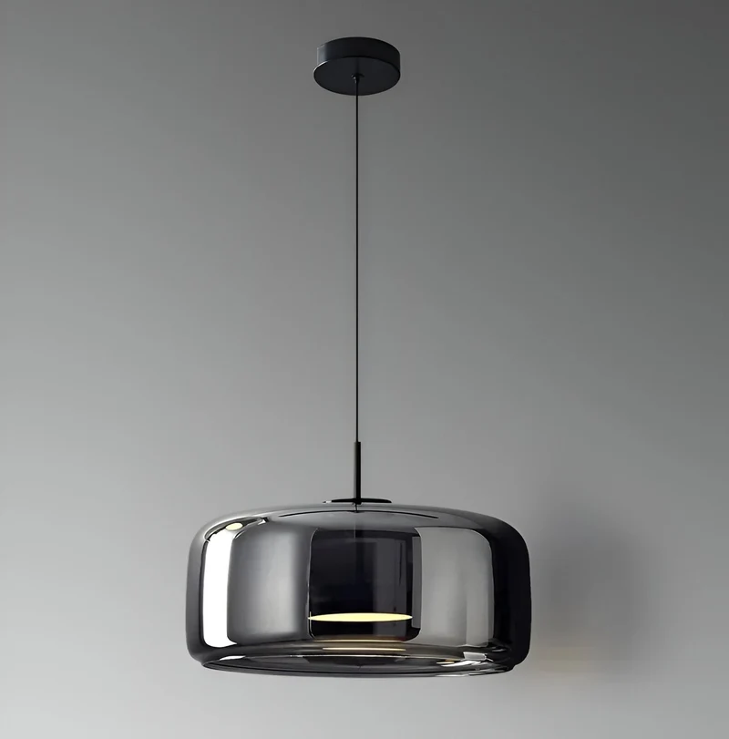 Retro-style ceiling lamp with triple glass shade and adjustable LED lighting