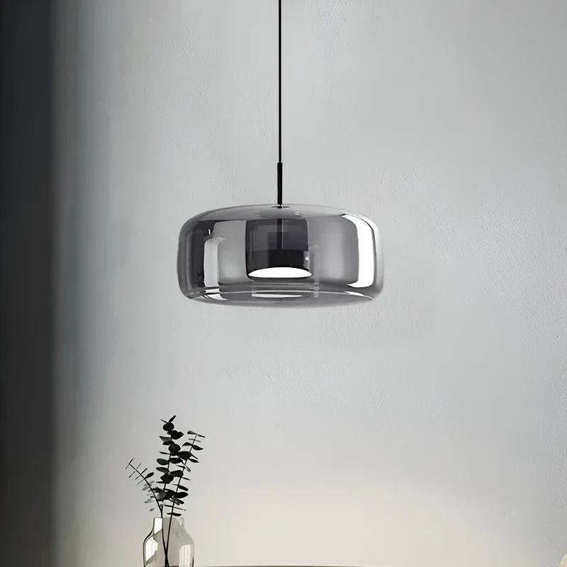 Retro-style ceiling lamp with triple glass shade and adjustable LED lighting