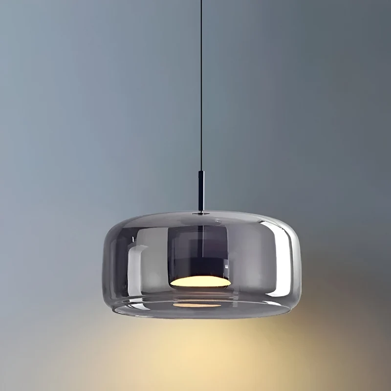 Retro-style ceiling lamp with triple glass shade and adjustable LED lighting