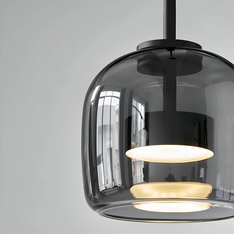 Retro-style ceiling lamp with triple glass shade and adjustable LED lighting
