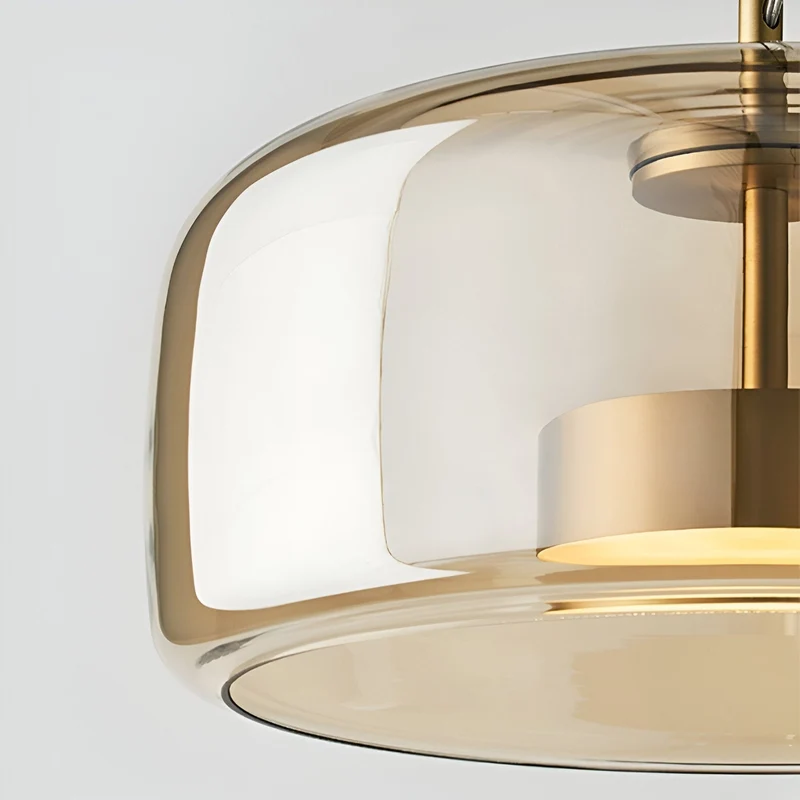 Retro-style ceiling lamp with triple glass shade and adjustable LED lighting