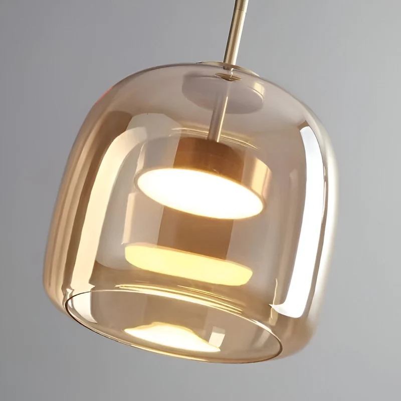 Retro-style ceiling lamp with triple glass shade and adjustable LED lighting