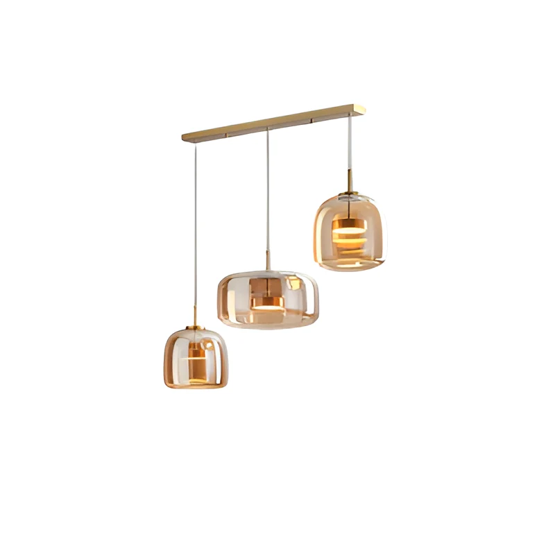 Retro-style ceiling lamp with triple glass shade and adjustable LED lighting