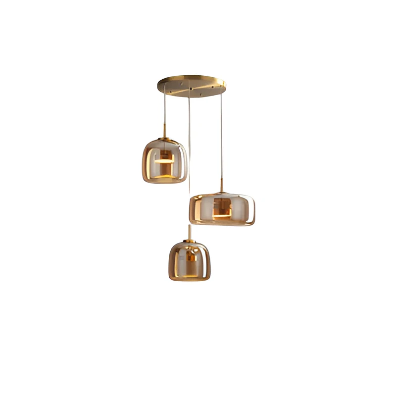 Retro-style ceiling lamp with triple glass shade and adjustable LED lighting