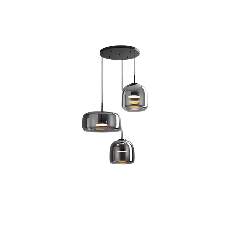 Retro-style ceiling lamp with triple glass shade and adjustable LED lighting