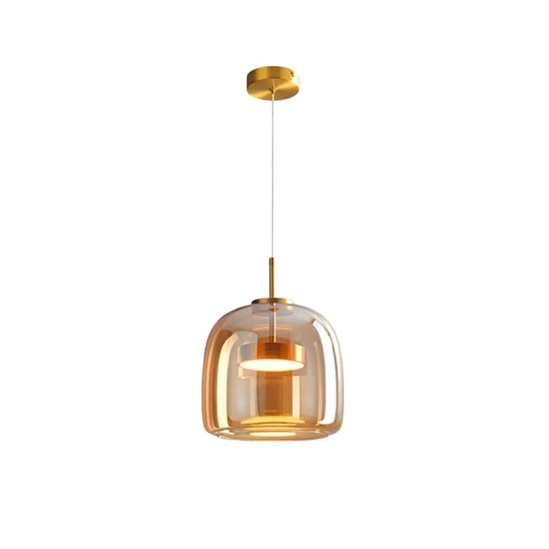 Retro-style ceiling lamp with triple glass shade and adjustable LED lighting