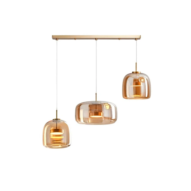 Retro-style ceiling lamp with triple glass shade and adjustable LED lighting