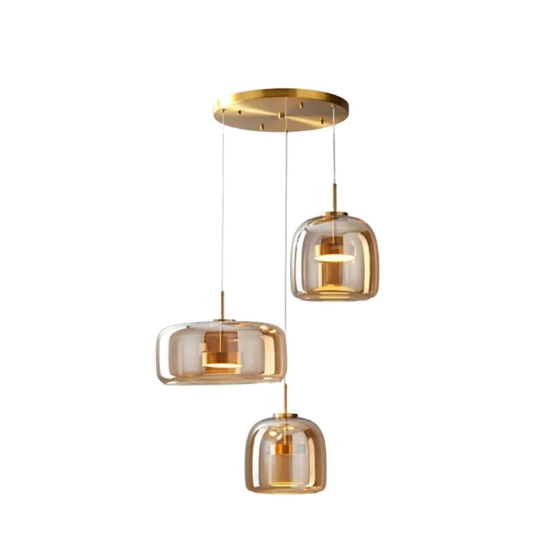 Retro-style ceiling lamp with triple glass shade and adjustable LED lighting