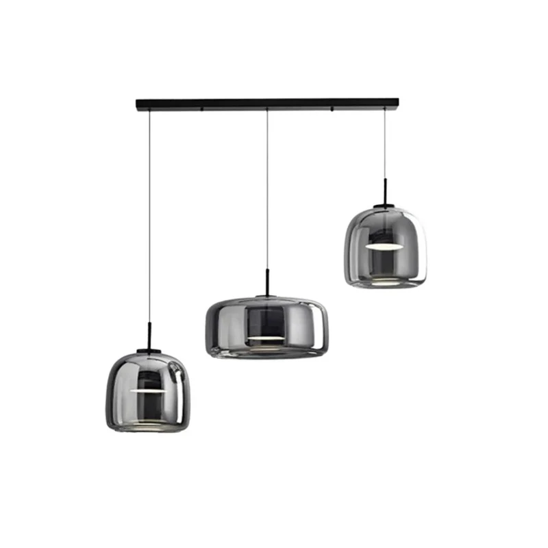 Retro-style ceiling lamp with triple glass shade and adjustable LED lighting